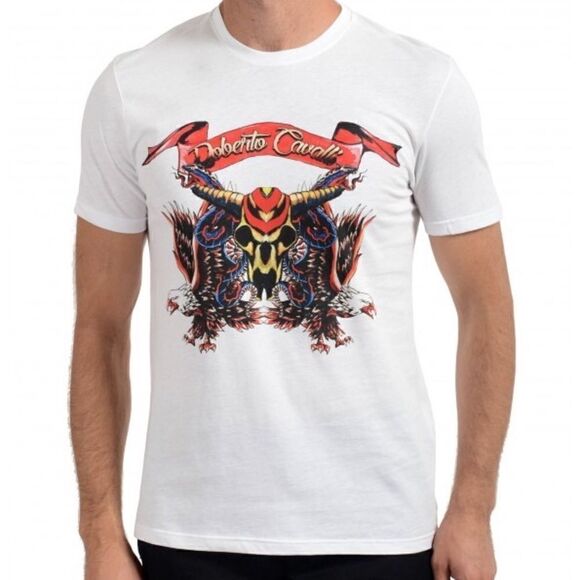 Roberto Cavalli Men's White Graphic Print Crewneck Cotton T-shirt, Size M - Picture 1 of 8